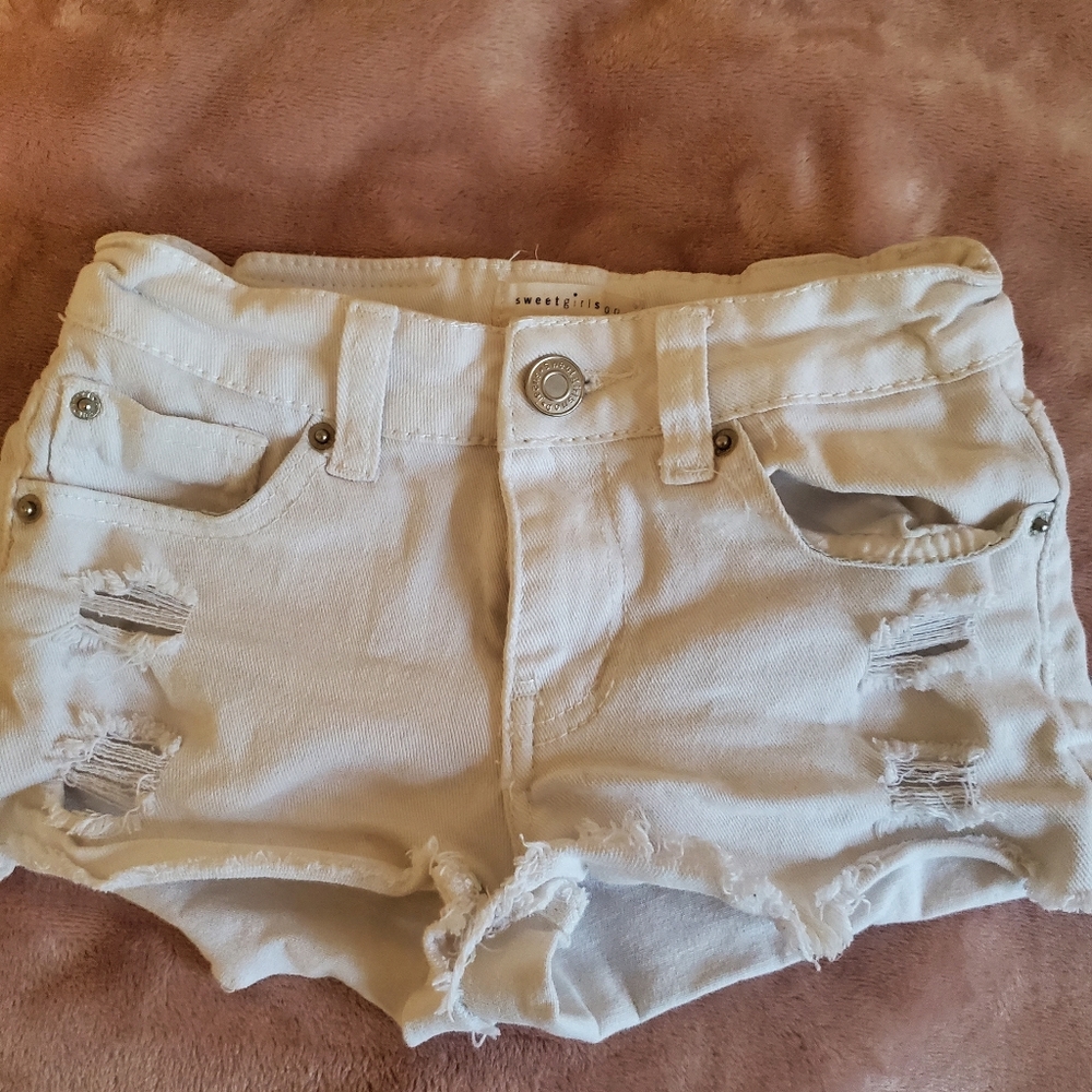 Girls white denim shorts